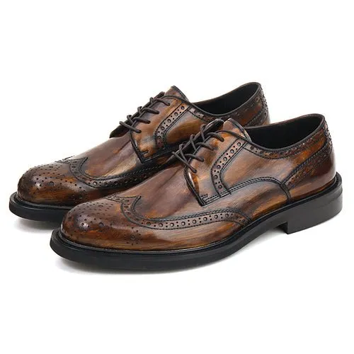 Vintage leather brogue engraved business casual leather shoes