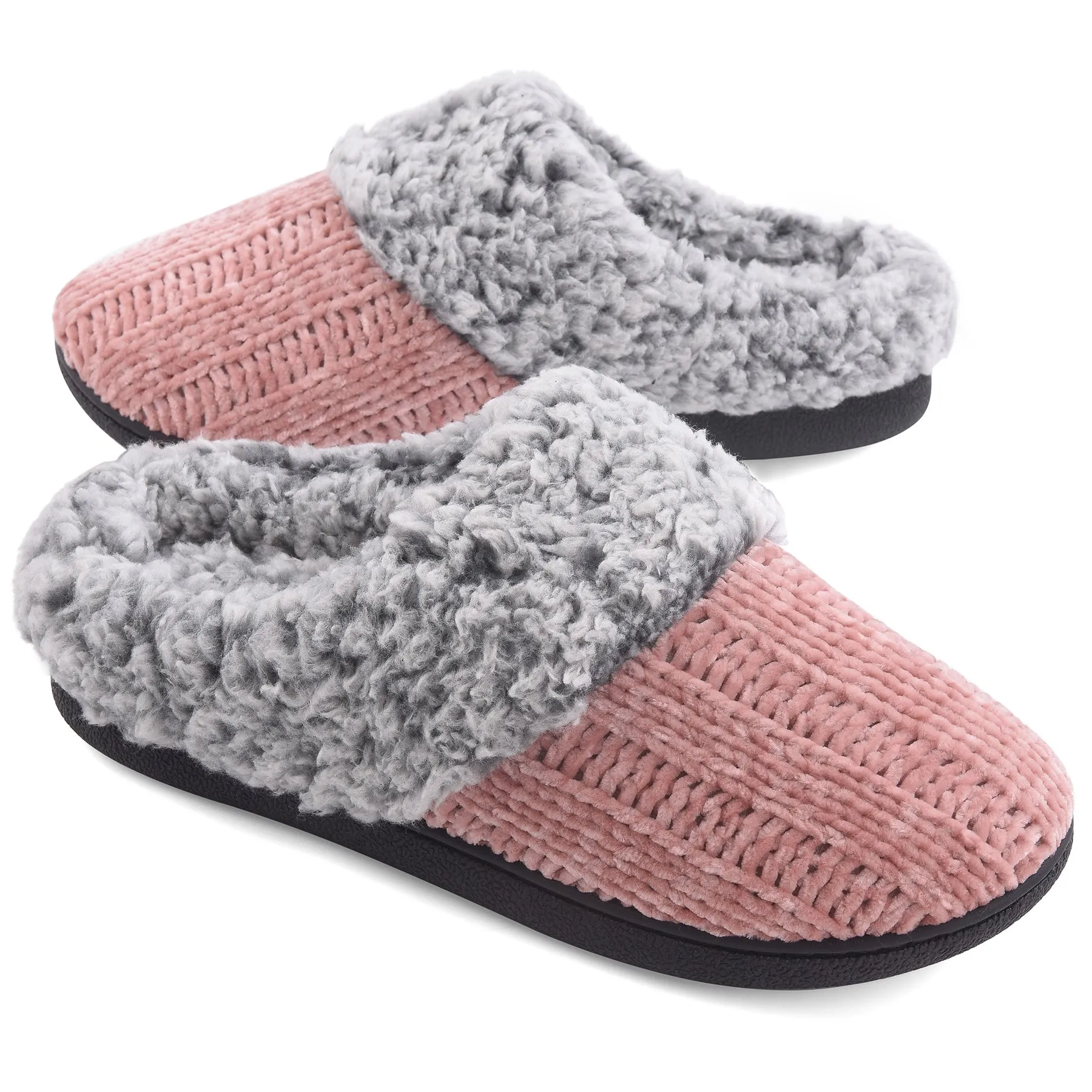 VONMAY Women's Slippers Chenille Knit Slip-on Soft House Shoes Memory Foam Indoor Outdoor