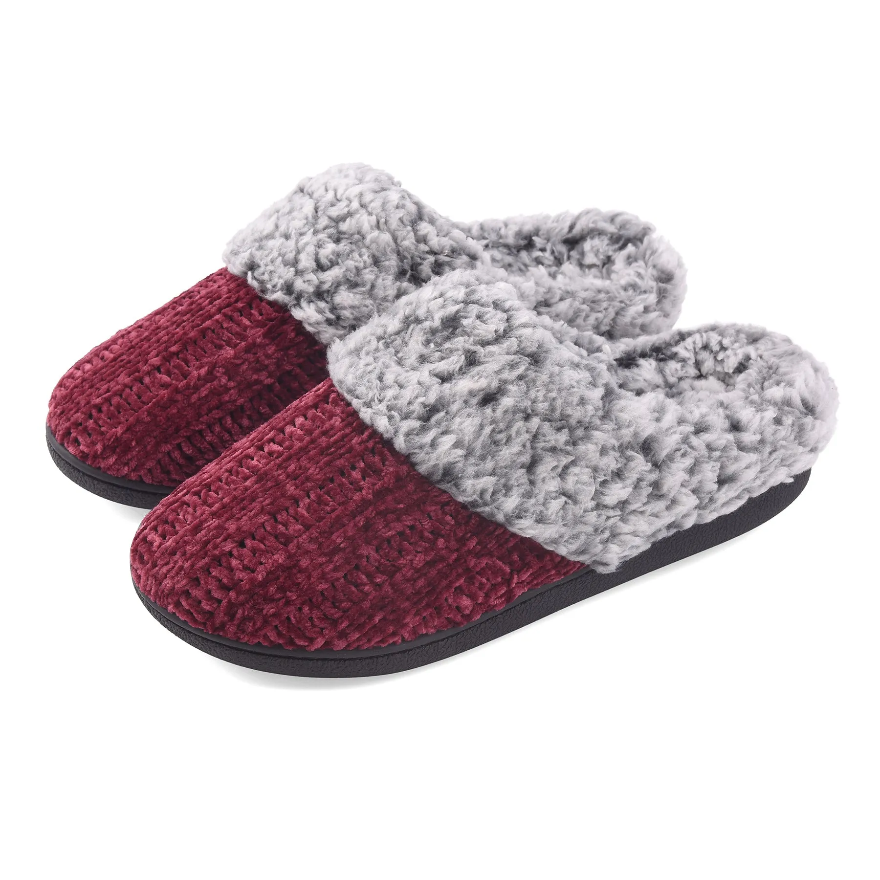 VONMAY Women's Slippers Chenille Knit Slip-on Soft House Shoes Memory Foam Indoor Outdoor