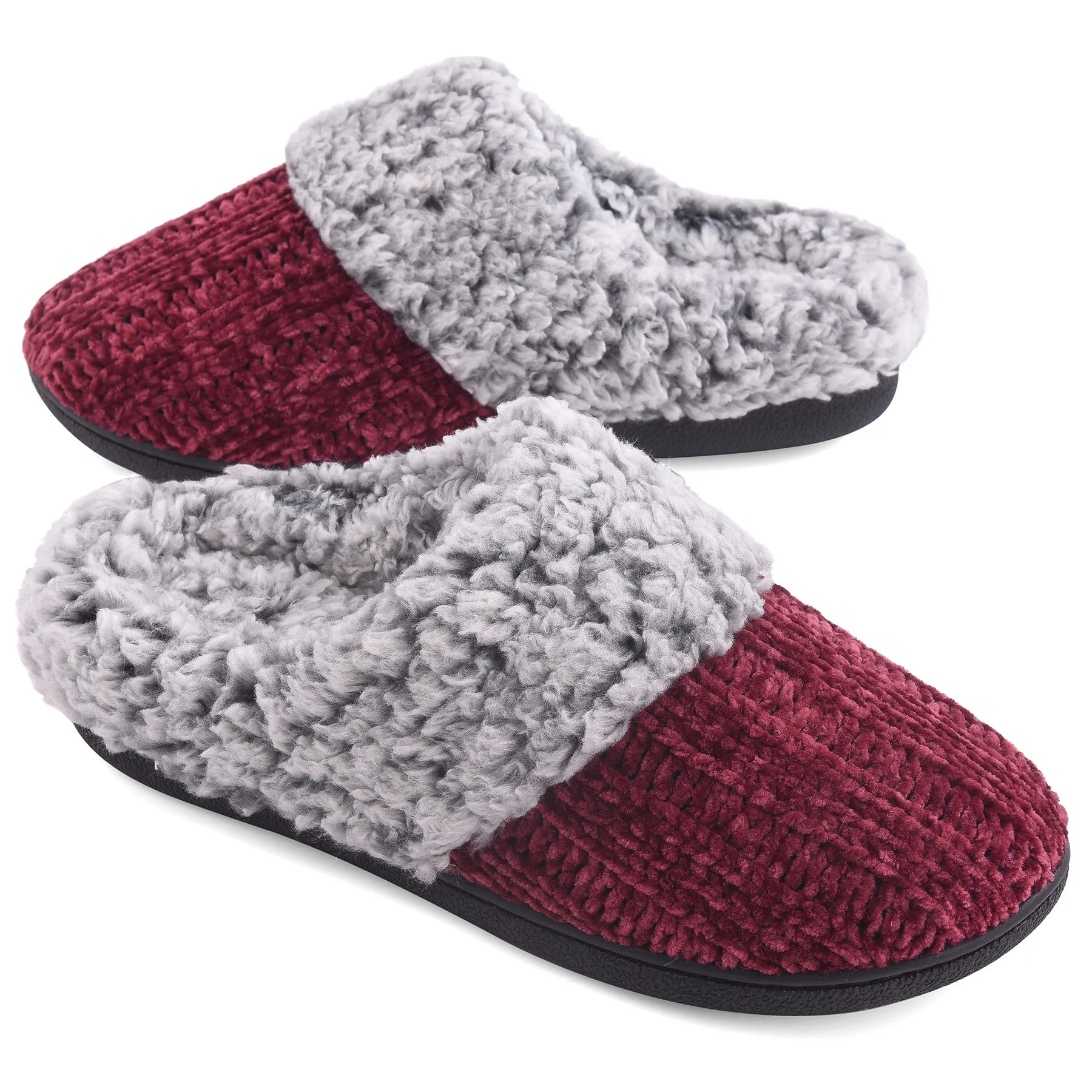 VONMAY Women's Slippers Chenille Knit Slip-on Soft House Shoes Memory Foam Indoor Outdoor