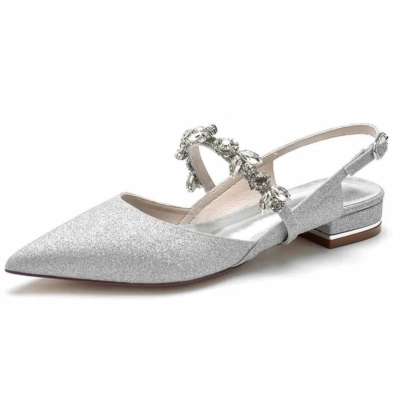 Wedding Flats Wedding Sandals Bridal Shoes Rhinestone Low Heel Slingback Shoes
