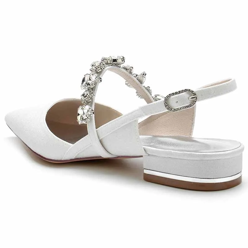 Wedding Flats Wedding Sandals Bridal Shoes Rhinestone Low Heel Slingback Shoes