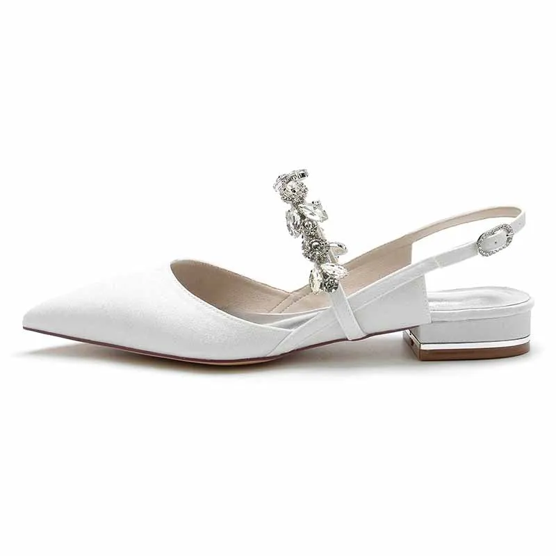 Wedding Flats Wedding Sandals Bridal Shoes Rhinestone Low Heel Slingback Shoes