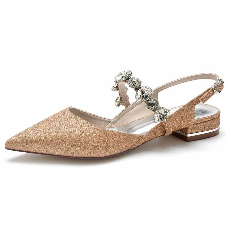 Wedding Flats Wedding Sandals Bridal Shoes Rhinestone Low Heel Slingback Shoes