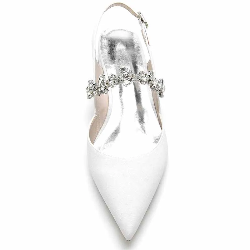 Wedding Flats Wedding Sandals Bridal Shoes Rhinestone Low Heel Slingback Shoes