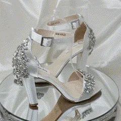 White Wedding Shoes with Crystal Front and Heel Design