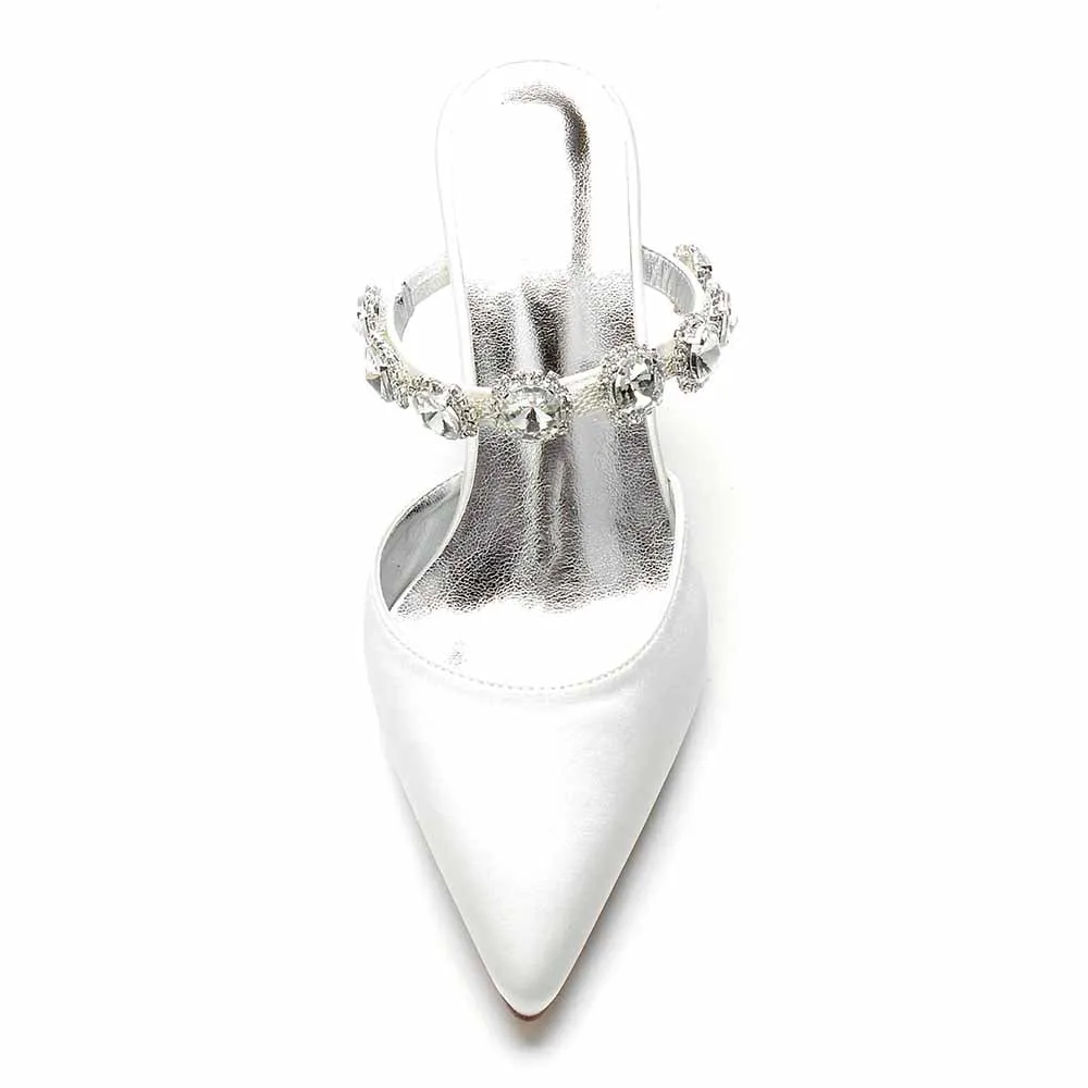 Women hand-made chunky heels party satin slippers
