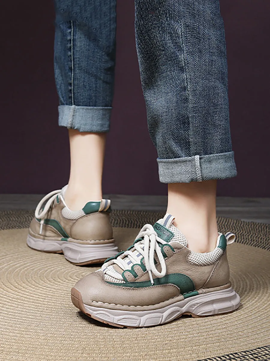 Women Spring Casual Leather Spliced Platform Shoes