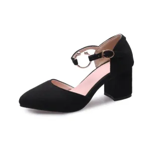 Women's Solid Color Buckle Hollow Out Ankle Strap Block Heel Sandals