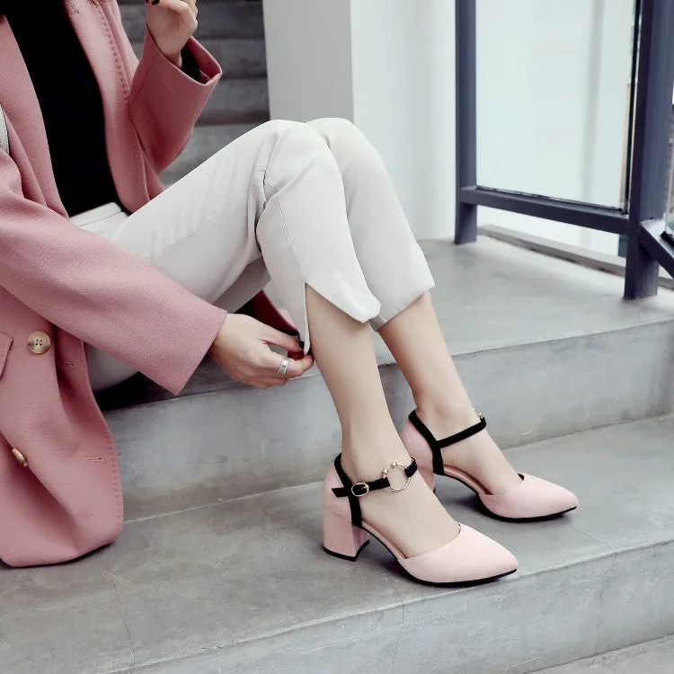 Women's Solid Color Buckle Hollow Out Ankle Strap Block Heel Sandals
