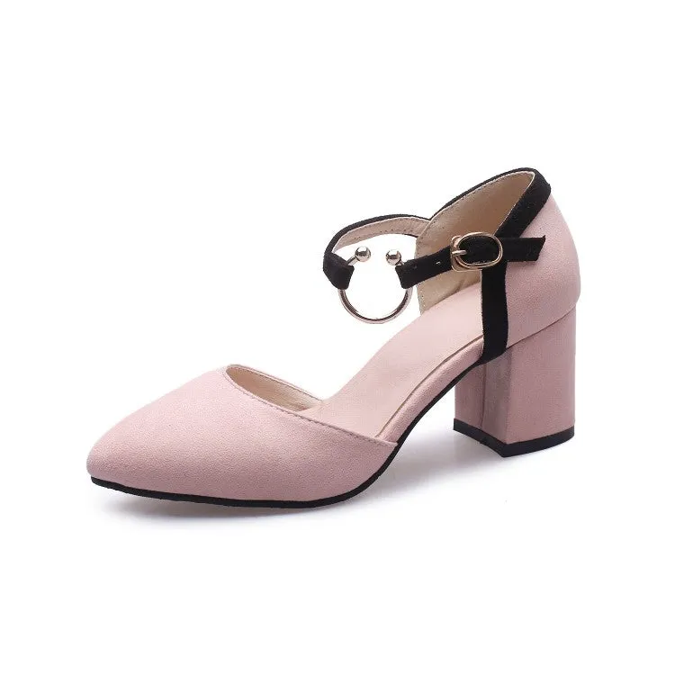 Women's Solid Color Buckle Hollow Out Ankle Strap Block Heel Sandals