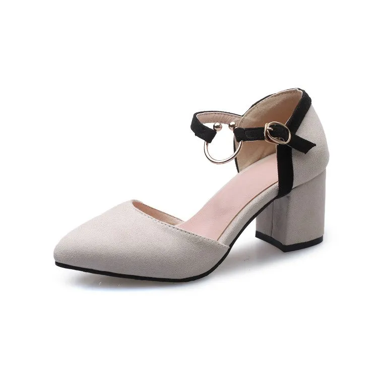 Women's Solid Color Buckle Hollow Out Ankle Strap Block Heel Sandals