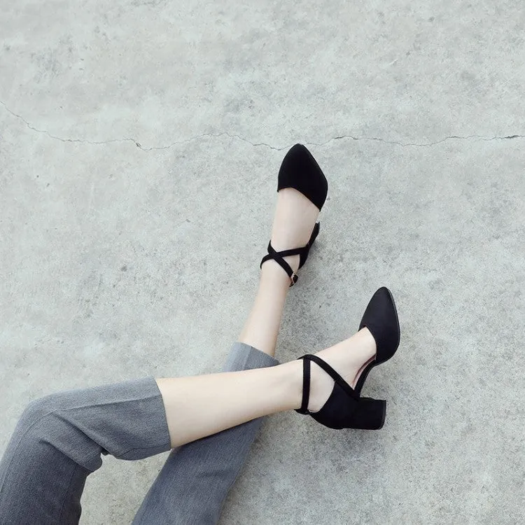 Women's SuedePointed Toe Color Block Ankle Strap Block Heel Sandals