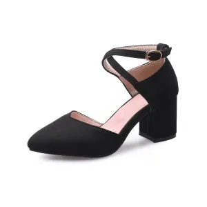 Women's SuedePointed Toe Color Block Ankle Strap Block Heel Sandals